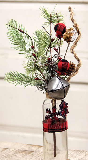 Buffalo Gingham Country Holiday Pick w/Bell, 13
